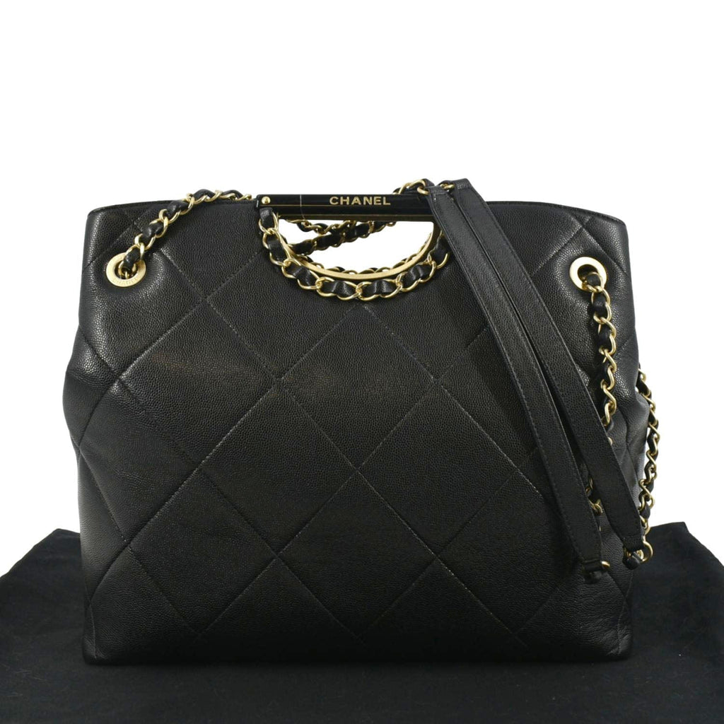 Chanel Large A  Catch Quilted Leather Shopping Tote Bag Black
