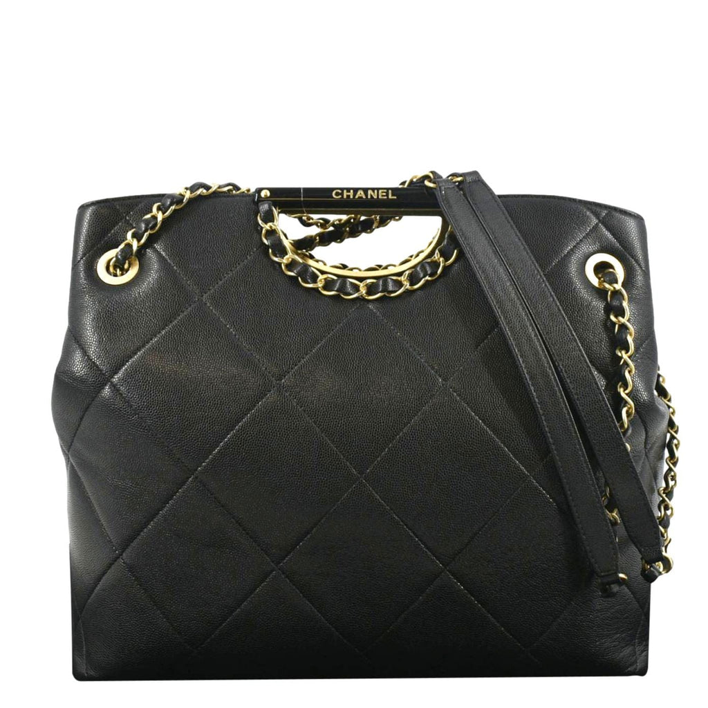 Chanel Large A  Catch Quilted Leather Shopping Tote Bag Black