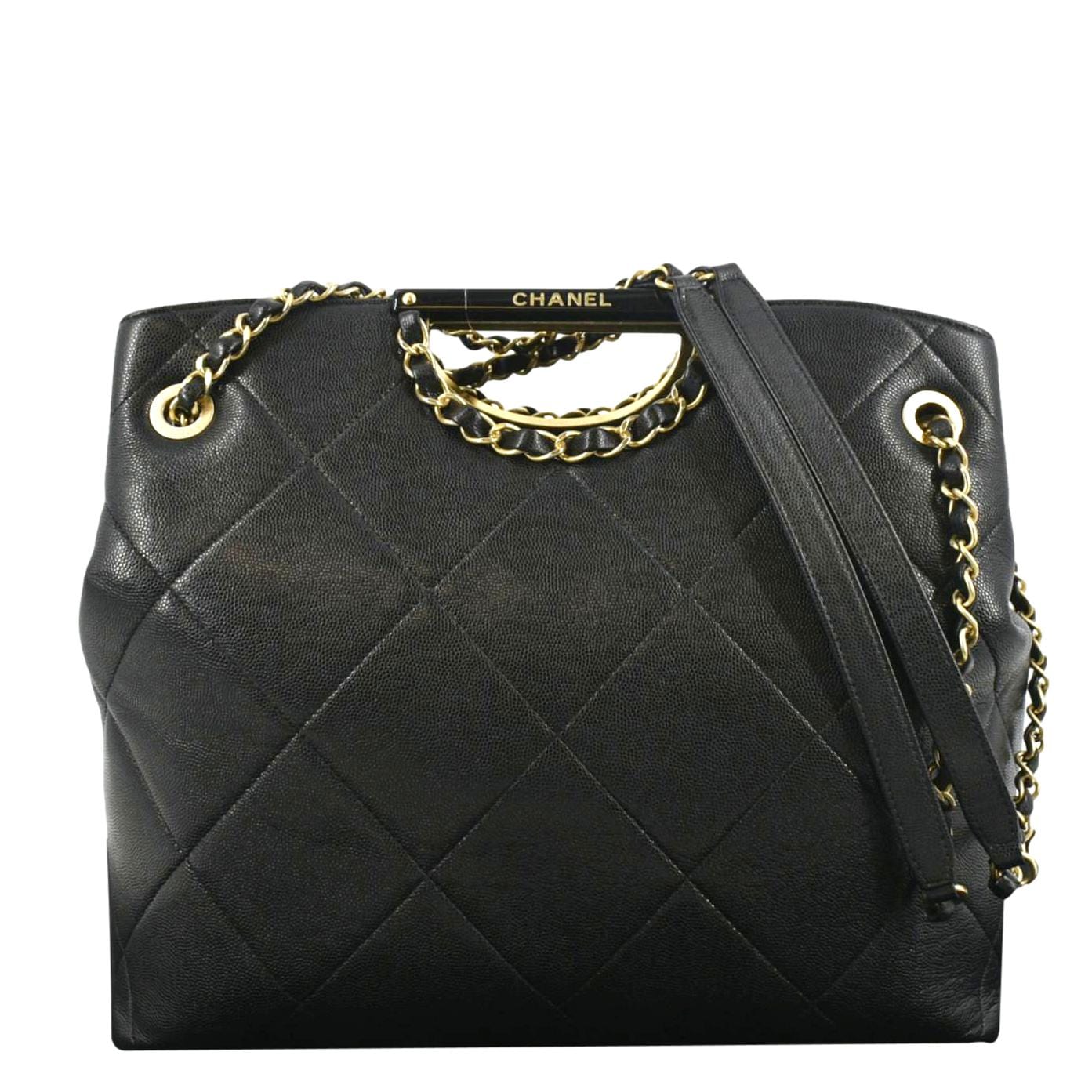 Chanel Large A  Catch Quilted Leather Shopping Tote Bag Black