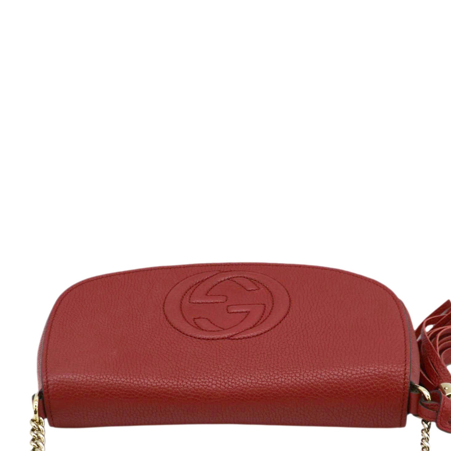 GUCCI Soho Gucci Flap Leather Chain Crossbody Bag Red 536224