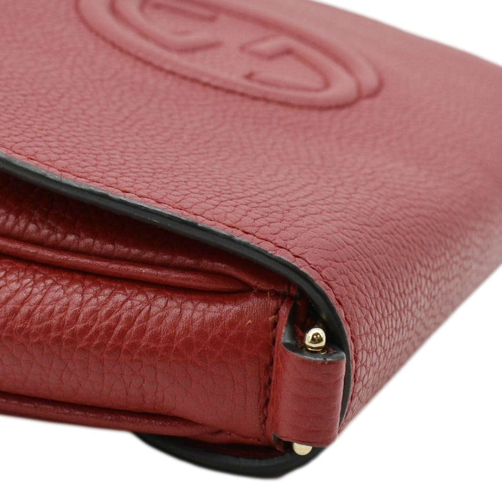 GUCCI Soho Gucci Flap Leather Chain Crossbody Bag Red 536224