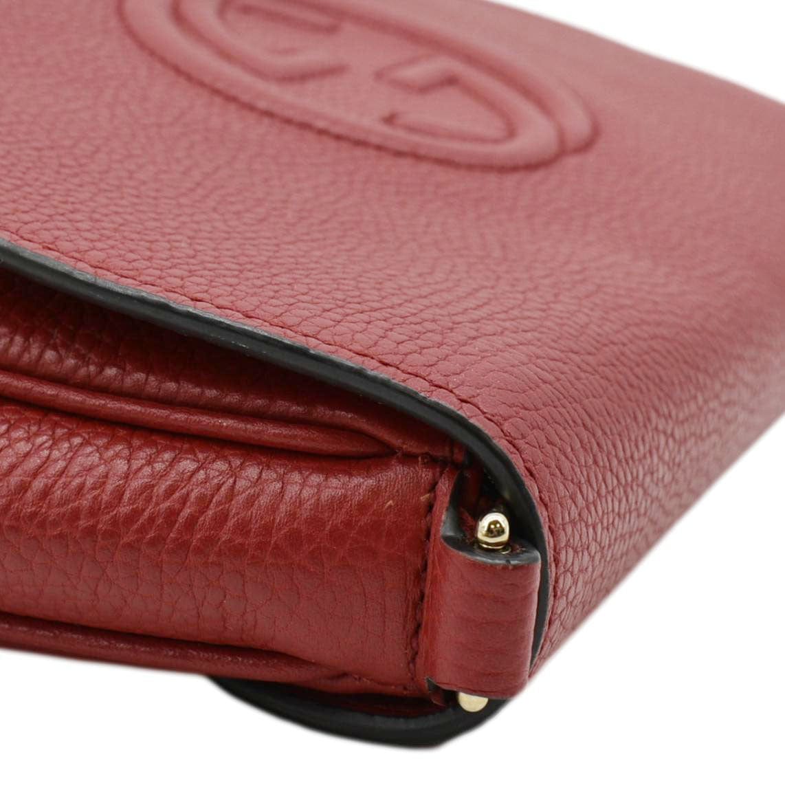 GUCCI Soho Gucci Flap Leather Chain Crossbody Bag Red 536224