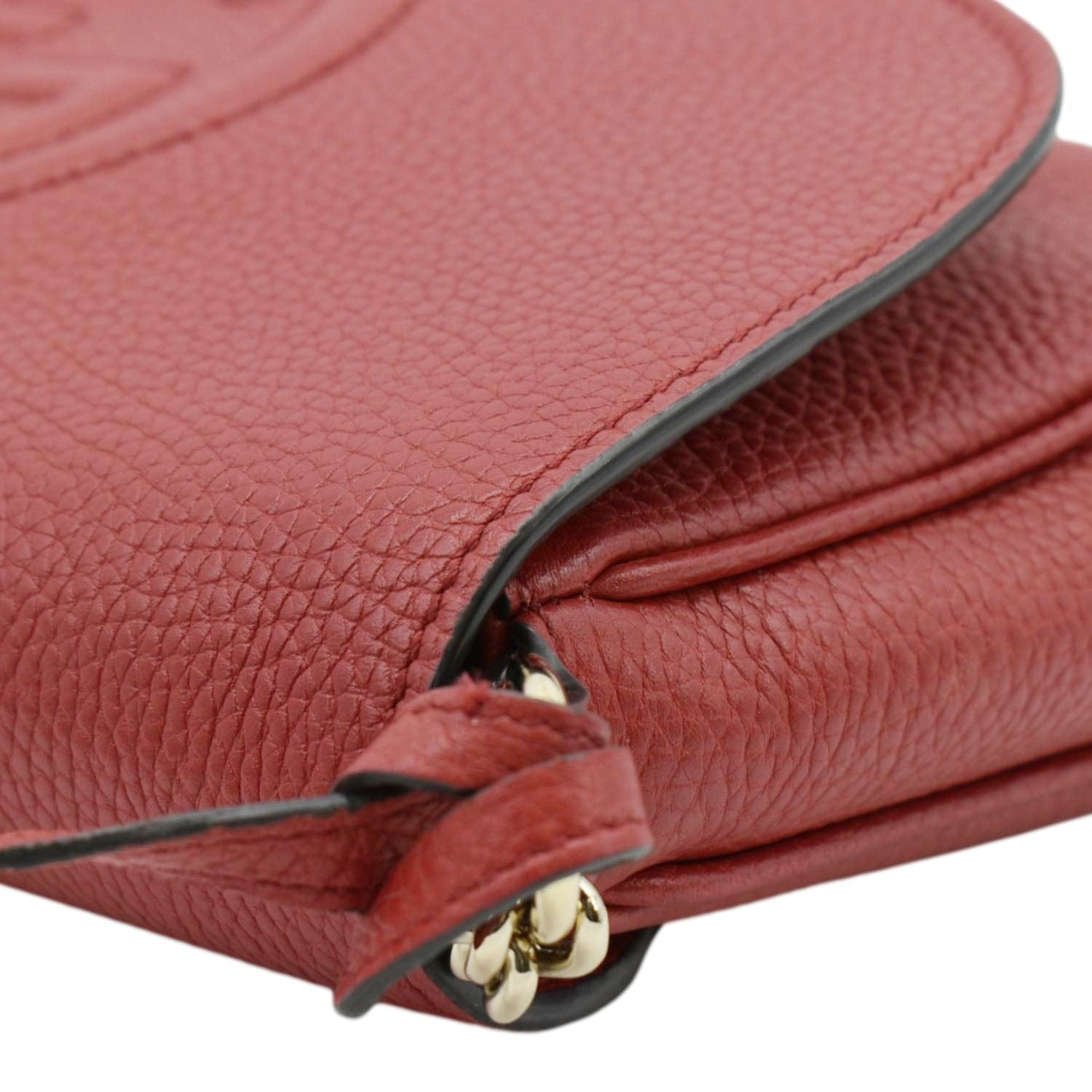 GUCCI Soho Gucci Flap Leather Chain Crossbody Bag Red 536224