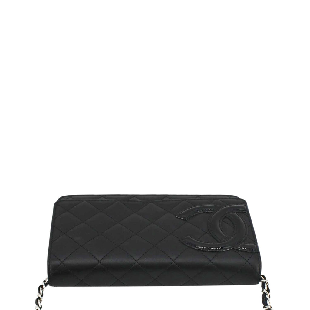 Chanel Cambon Ligne  Wallet On Chain Quilted Leather Clutch Crossbody Bag Black