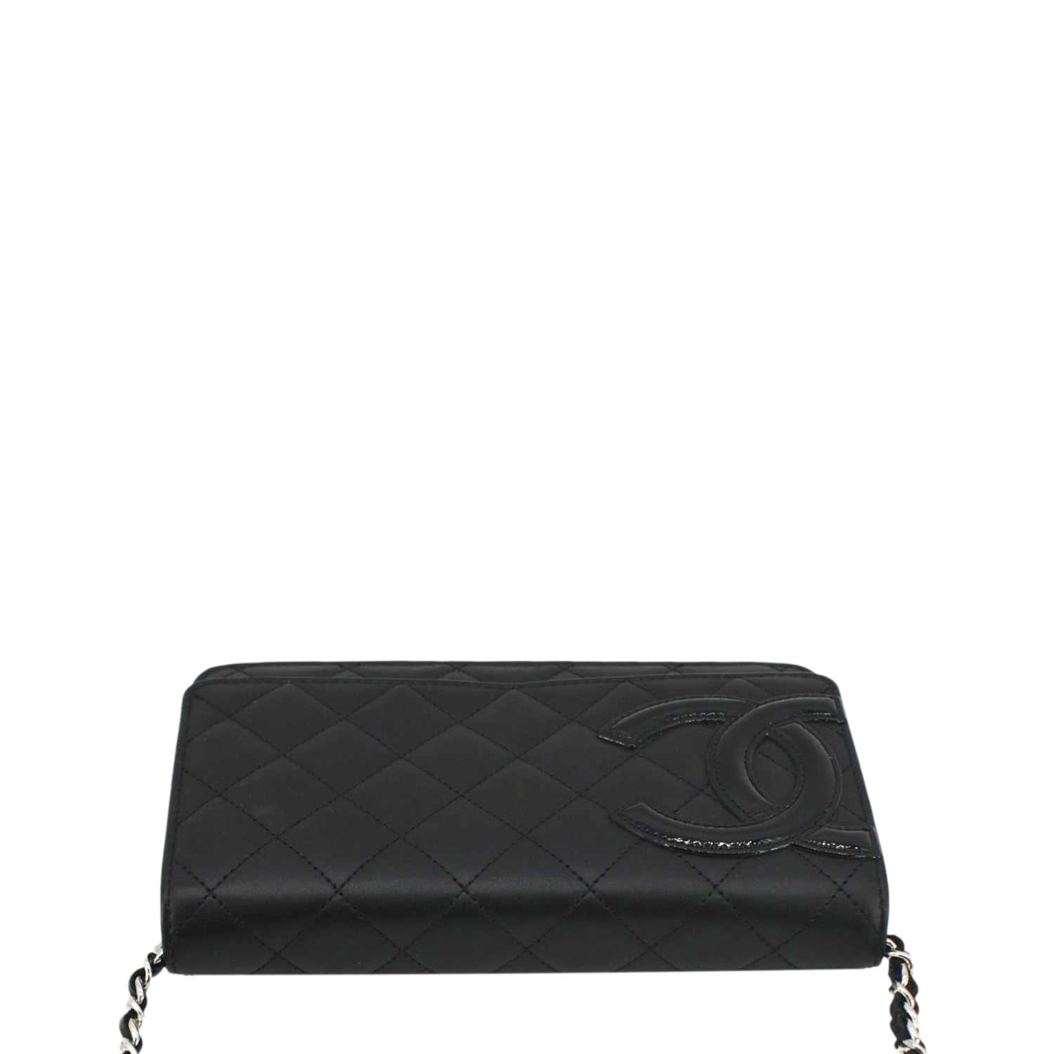 Chanel Cambon Ligne  Wallet On Chain Quilted Leather Clutch Crossbody Bag Black