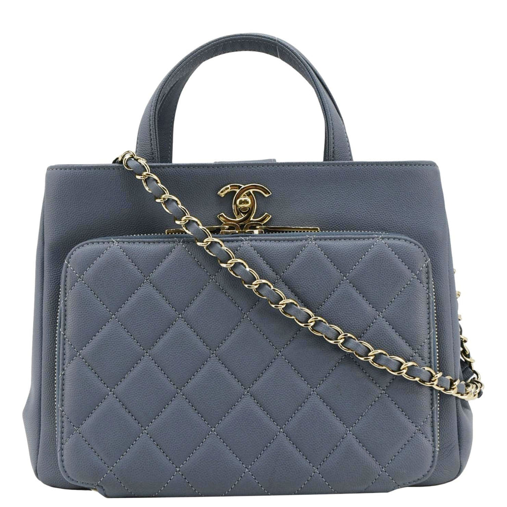 Chanel Business Affinity Quilted Caviar Leather Shopping Tote Bag Light Blue