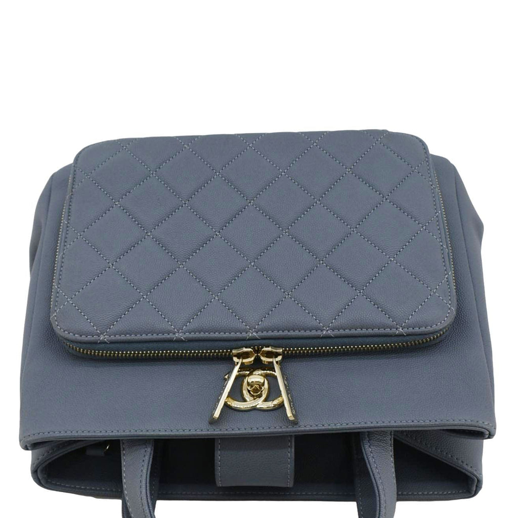 Chanel Business Affinity Quilted Caviar Leather Shopping Tote Bag Light Blue