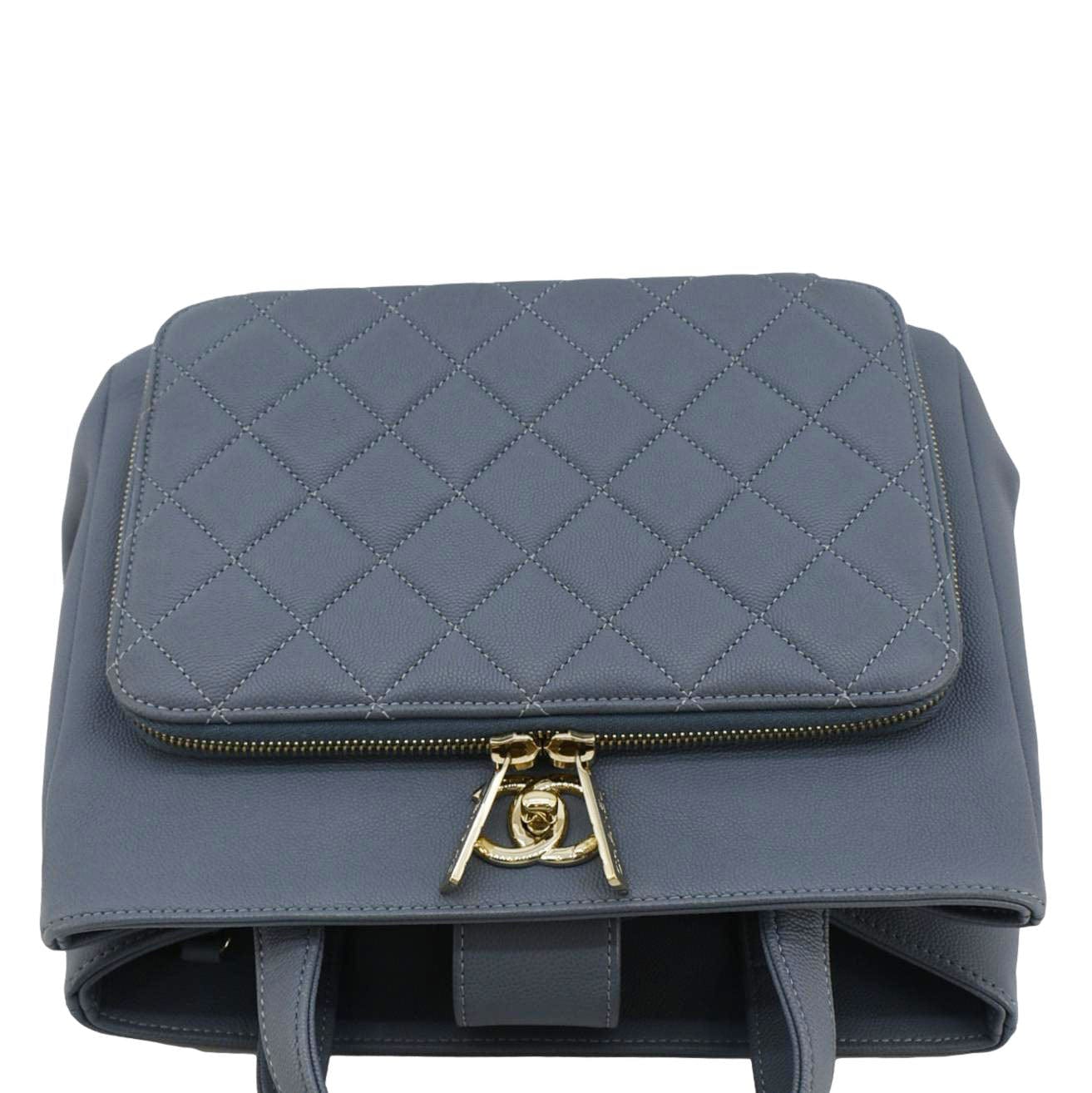 Chanel Business Affinity Quilted Caviar Leather Shopping Tote Bag Light Blue