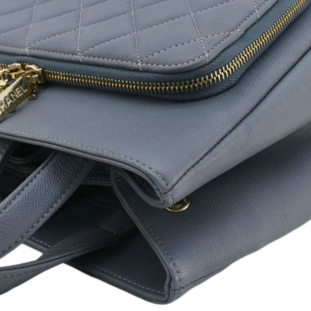 Chanel Business Affinity Quilted Caviar Leather Shopping Tote Bag Light Blue