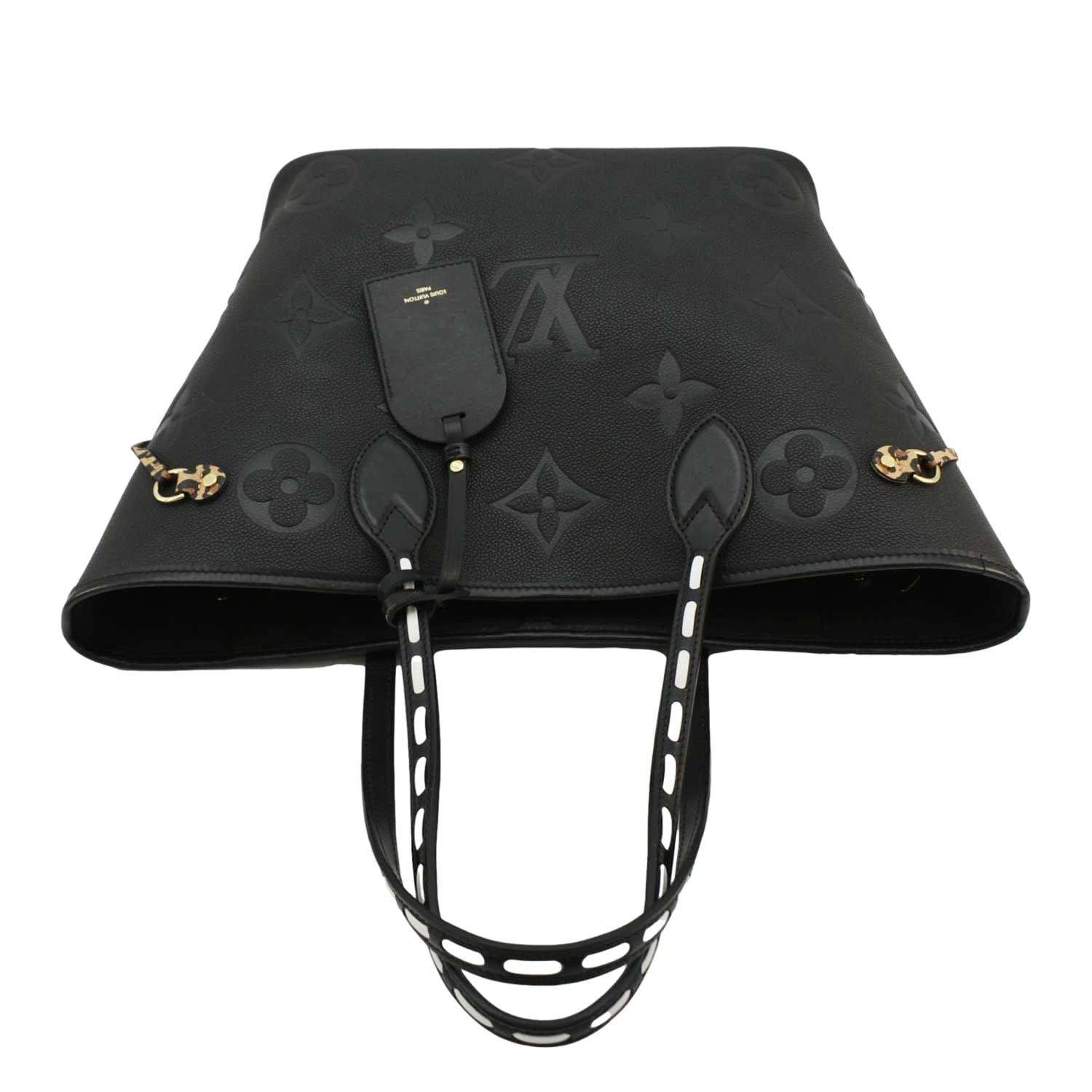 LOUIS VUITTON Neverfull MM Wild At Heart Monogram Empreinte Leather Tote Bag Black