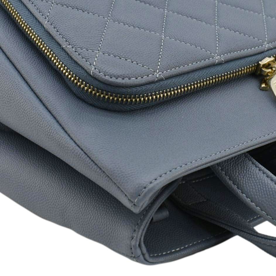 Chanel Business Affinity Quilted Caviar Leather Shopping Tote Bag Light Blue