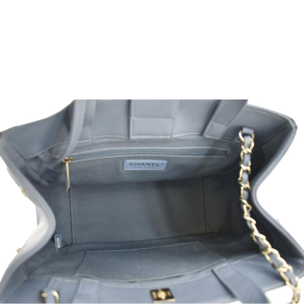 Chanel Business Affinity Quilted Caviar Leather Shopping Tote Bag Light Blue