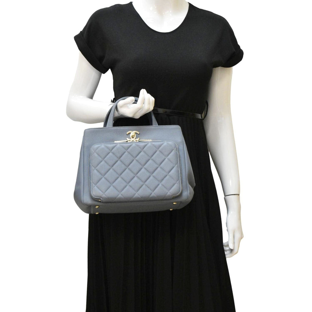 Chanel Business Affinity Quilted Caviar Leather Shopping Tote Bag Light Blue