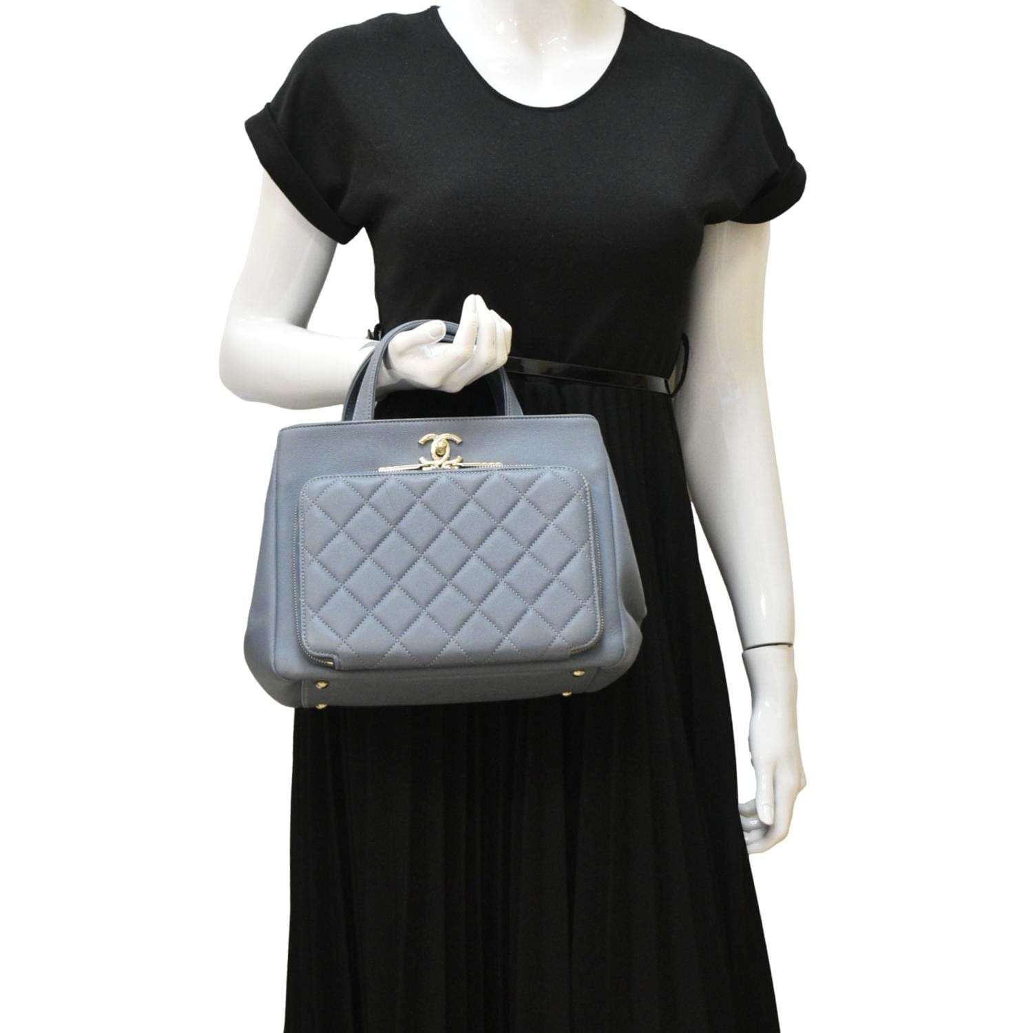 Chanel Business Affinity Quilted Caviar Leather Shopping Tote Bag Light Blue