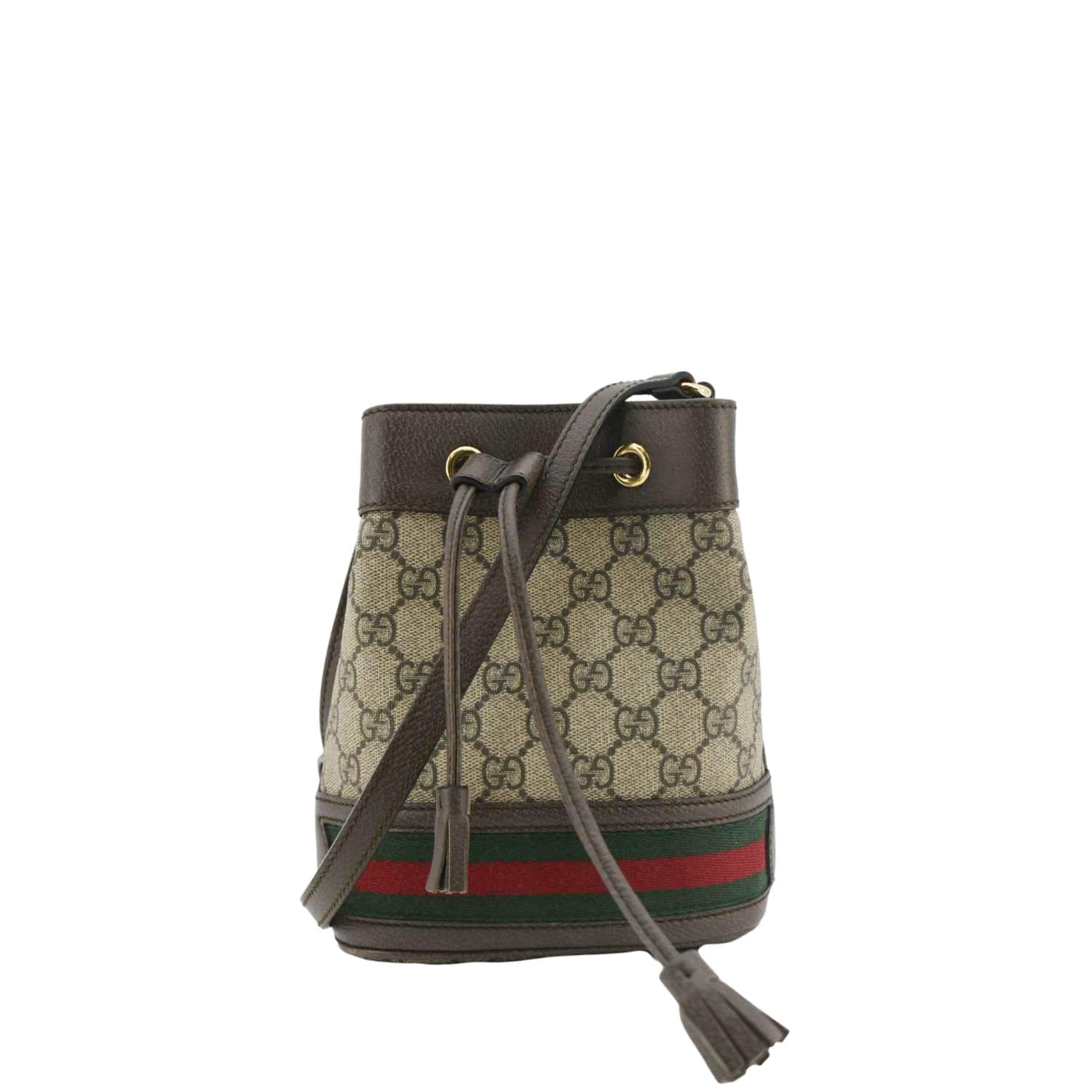 GUCCI Ophidia Mini Gucci Supreme Crossbody Bucket Bag Beige 550620