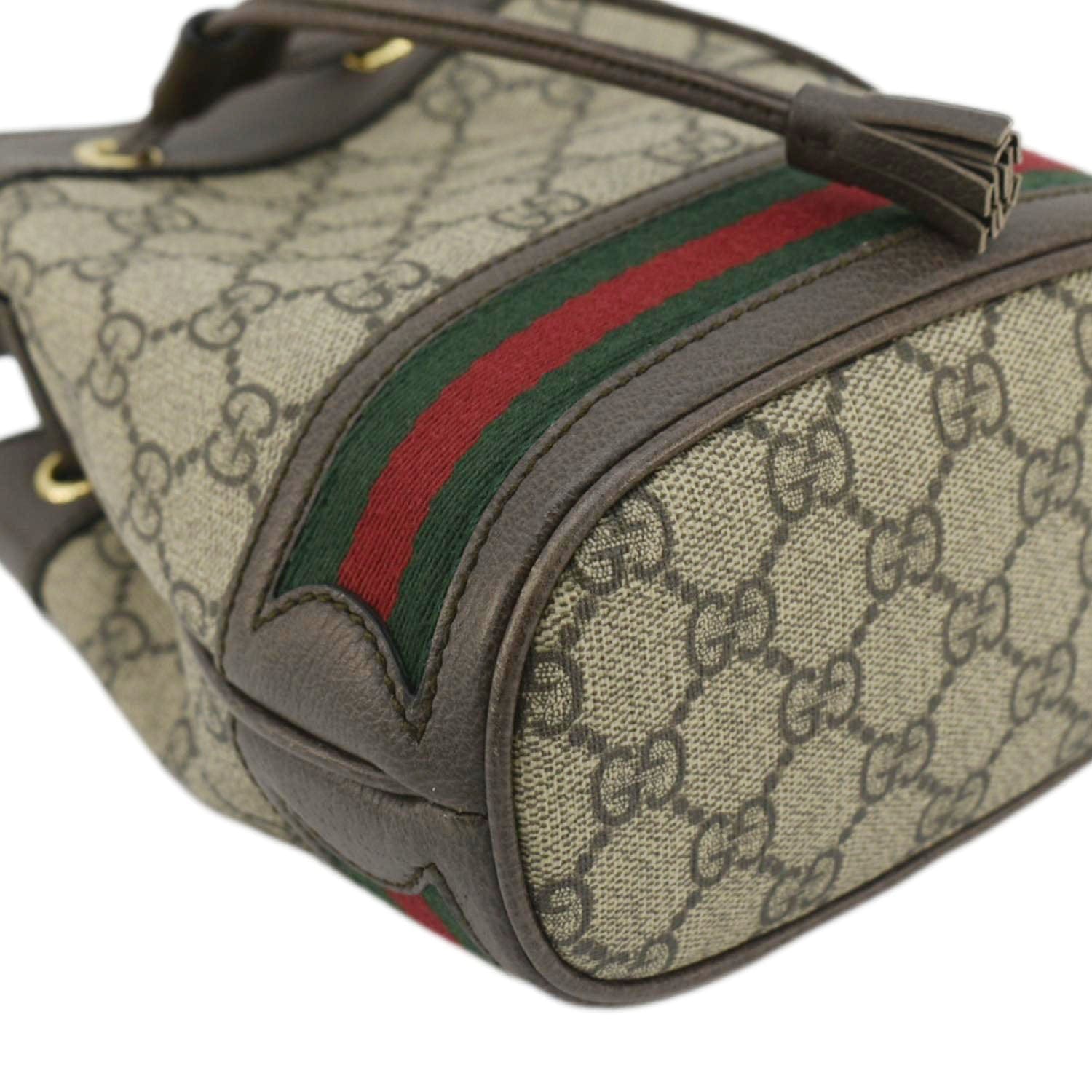 GUCCI Ophidia Mini Gucci Supreme Crossbody Bucket Bag Beige 550620