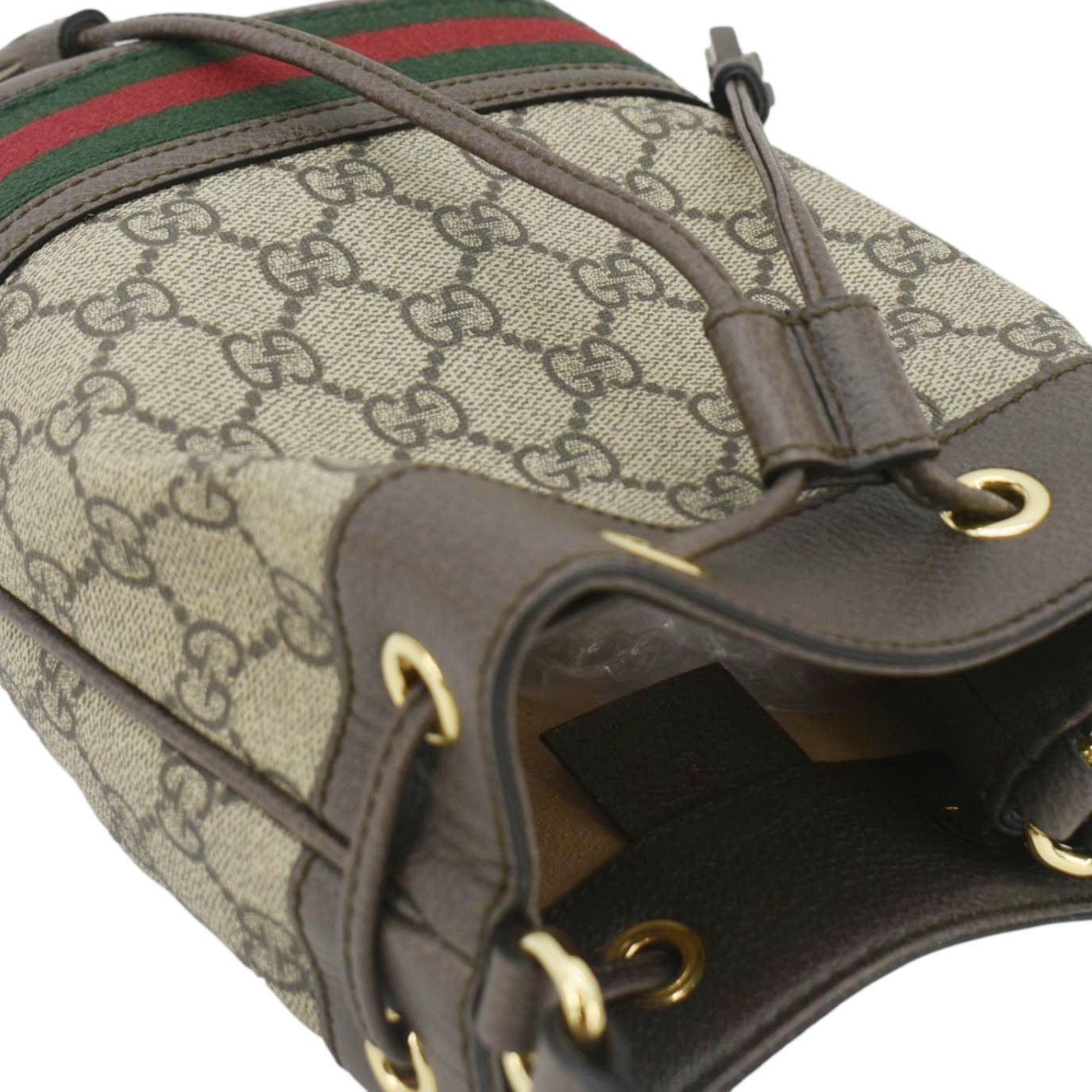 GUCCI Ophidia Mini Gucci Supreme Crossbody Bucket Bag Beige 550620