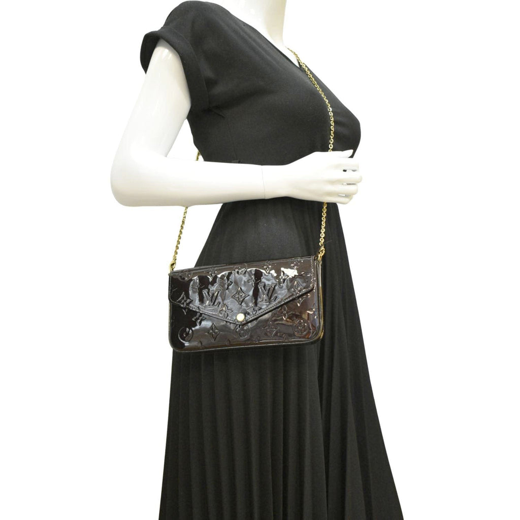 LOUIS VUITTON Felicie Pochette Monogram Vernis Crossbody Bag Amarante