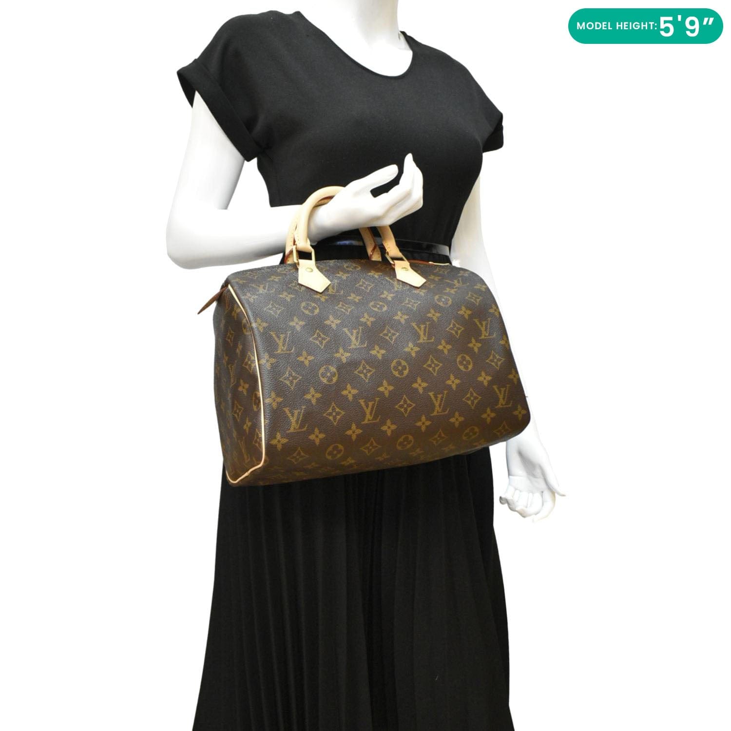 LOUIS VUITTON Speedy 30 Monogram Canvas Satchel Bag Brown