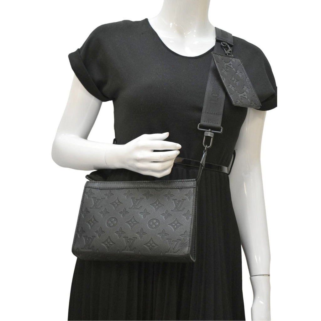 LOUIS VUITTON Gaston Wearable Wallet Monogram Shadow Leather Crossbody Bag Black