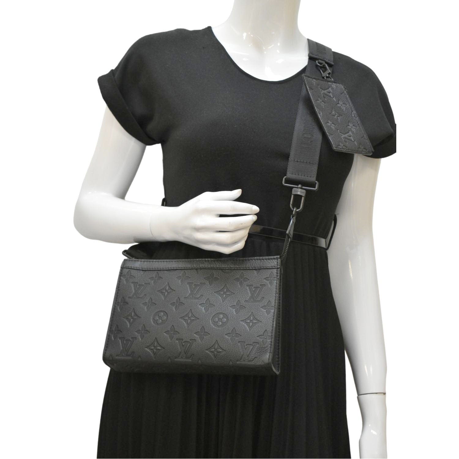 LOUIS VUITTON Gaston Wearable Wallet Monogram Shadow Leather Crossbody Bag Black