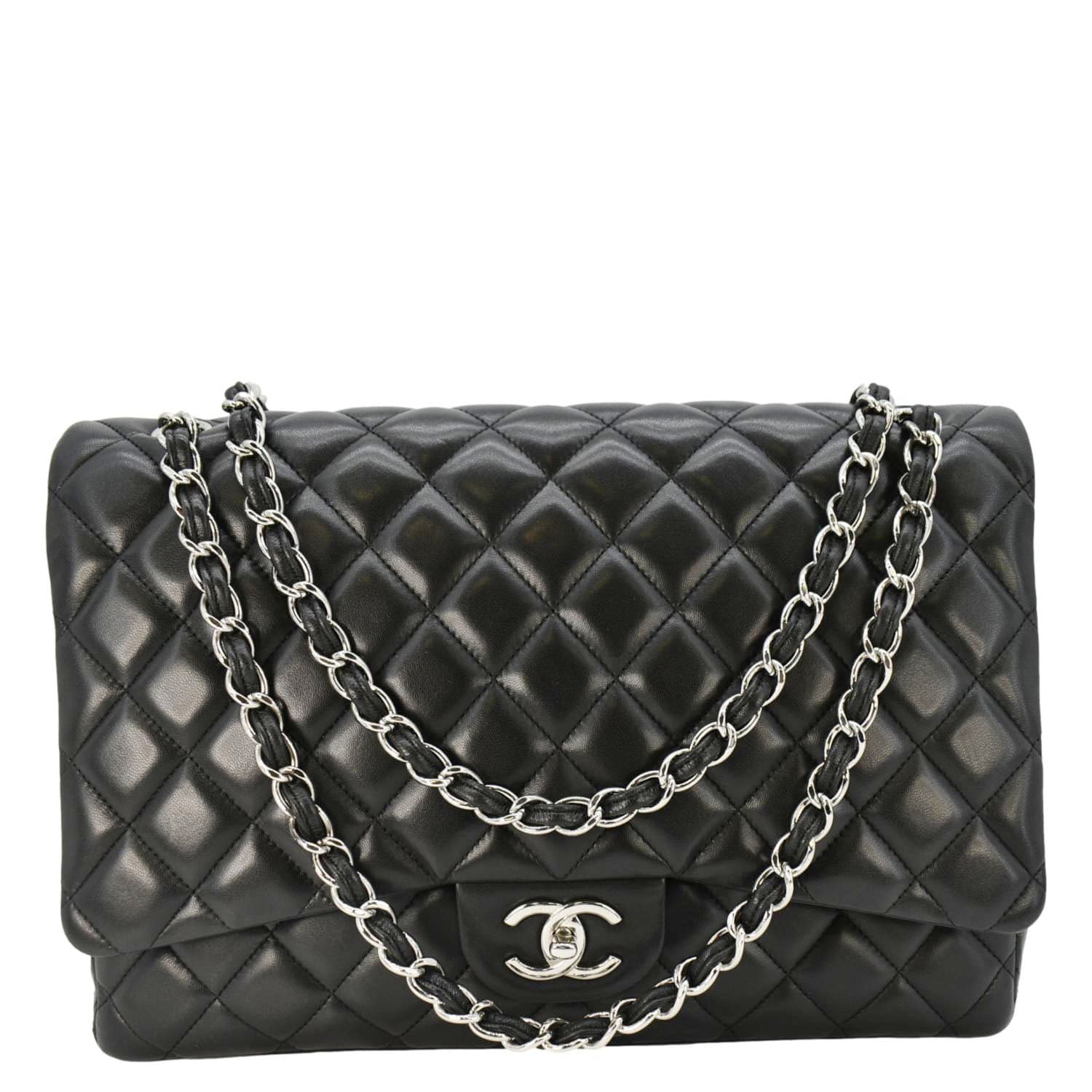 Chanel Classic Maxi Double Flap Quilted Leather Crossbody Bag Black