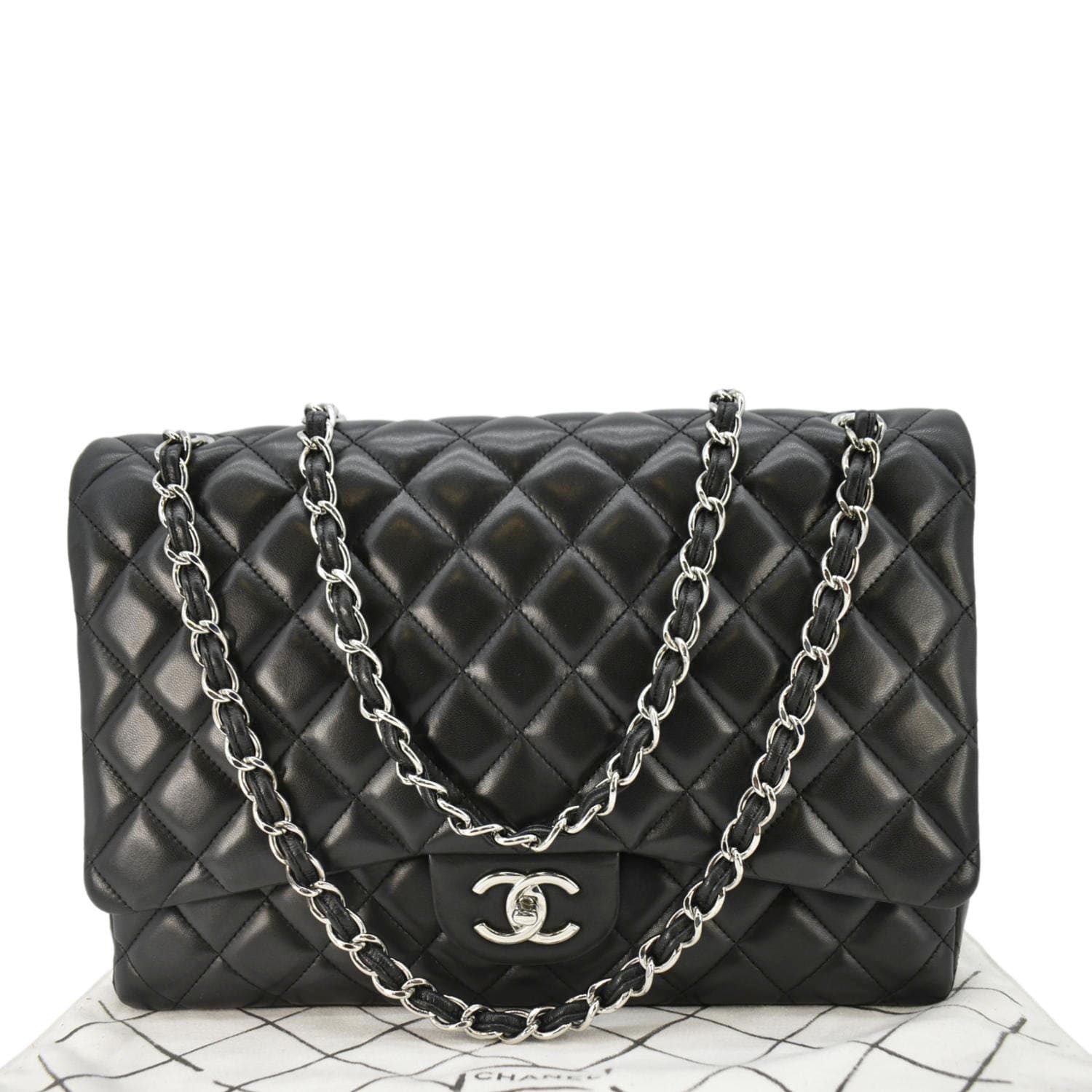 Chanel Classic Maxi Double Flap Quilted Leather Crossbody Bag Black