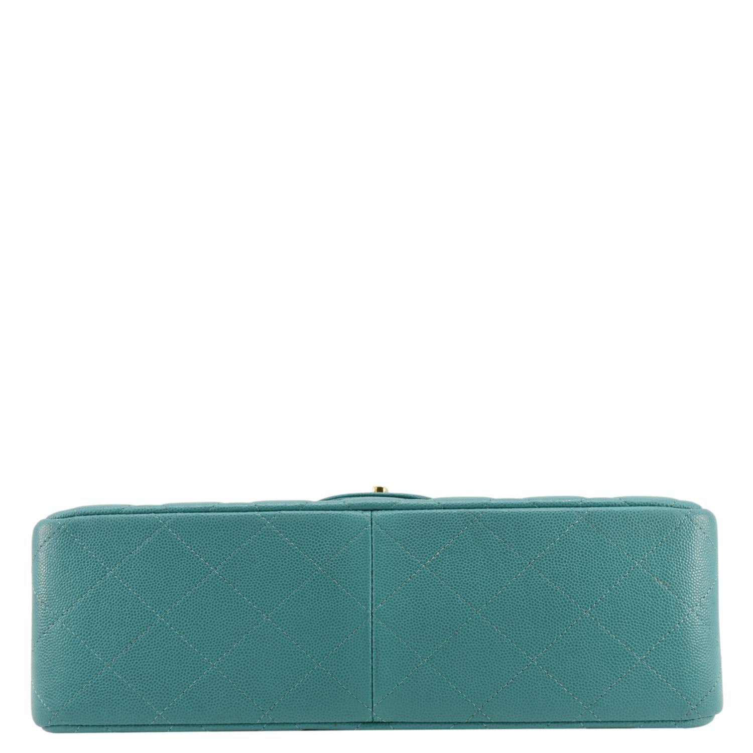 Chanel Classic Double Flap Jumbo Quilted Caviar Leather Shoulder Bag Turquoise