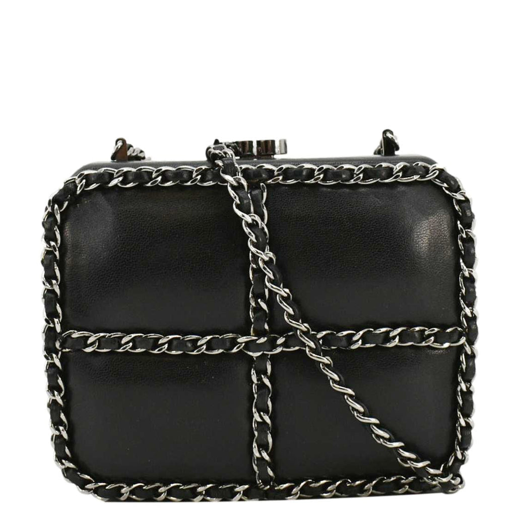 Chanel Minaudiere Lambskin Leather Chain Clutch Crossbody Black