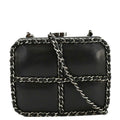 Chanel Minaudiere Lambskin Leather Chain Clutch Crossbody Black
