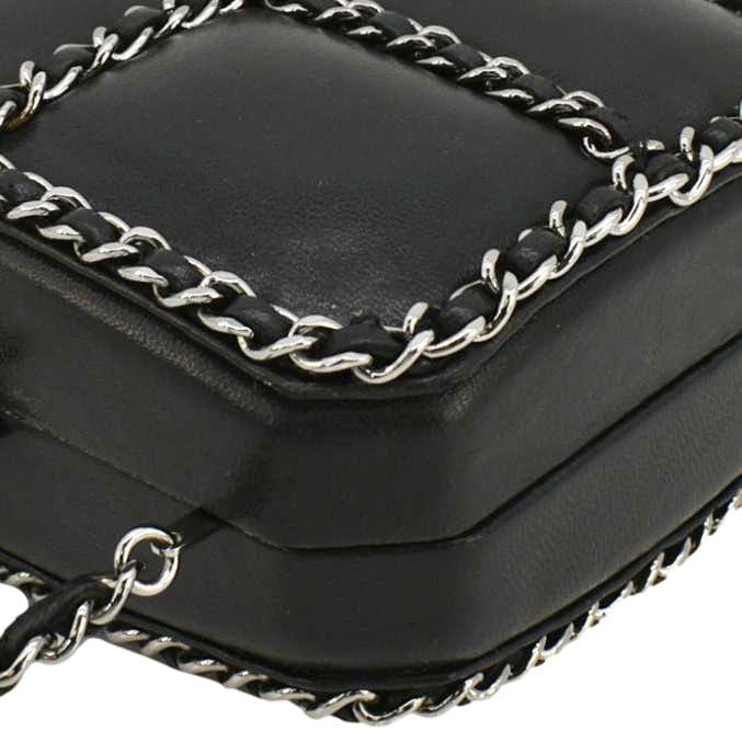 Chanel Minaudiere Lambskin Leather Chain Clutch Crossbody Black