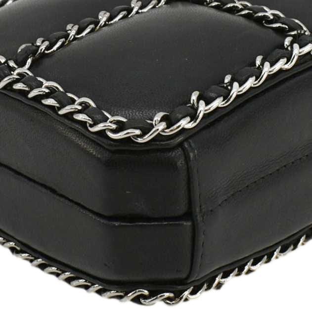 Chanel Minaudiere Lambskin Leather Chain Clutch Crossbody Black