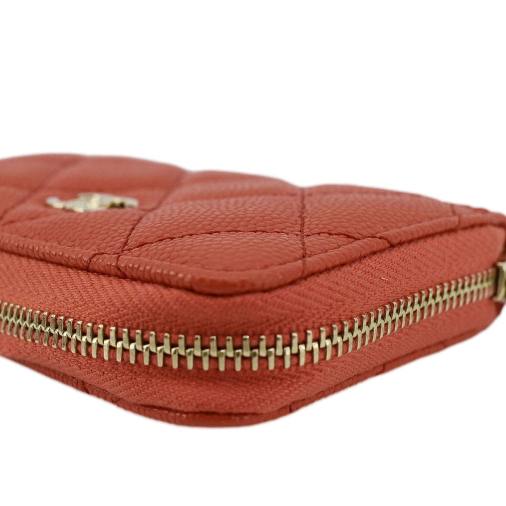 Chanel Zipped Quilted Caviar Leather Coin Purse Red