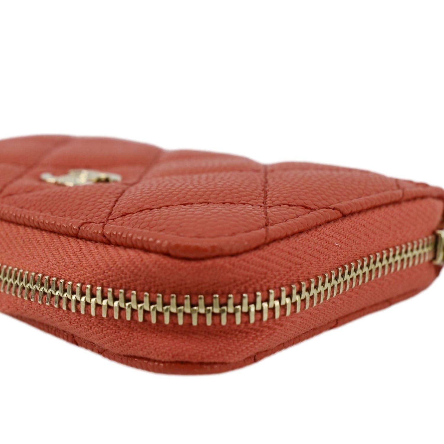 Chanel Zipped Quilted Caviar Leather Coin Purse Red