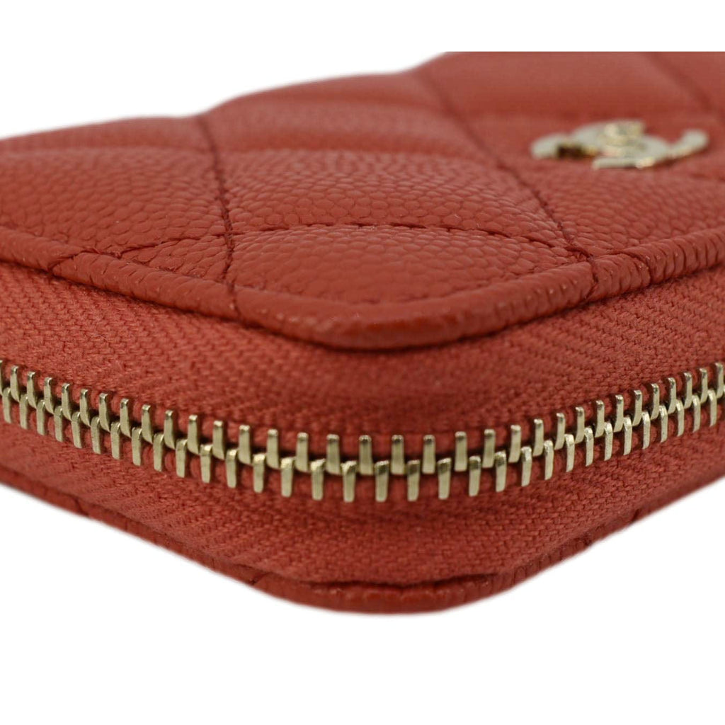 Chanel Zipped Quilted Caviar Leather Coin Purse Red