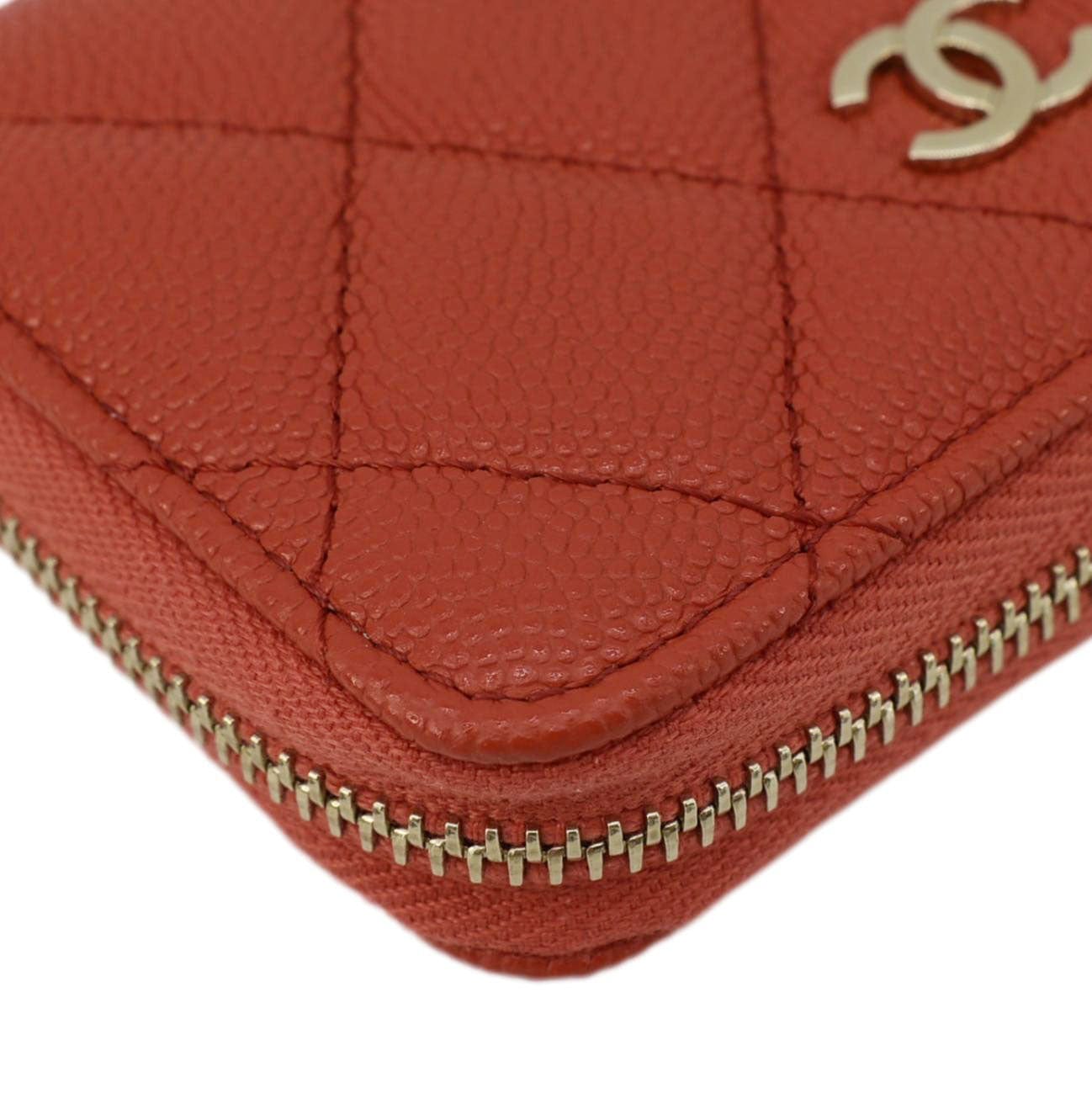 Chanel Zipped Quilted Caviar Leather Coin Purse Red