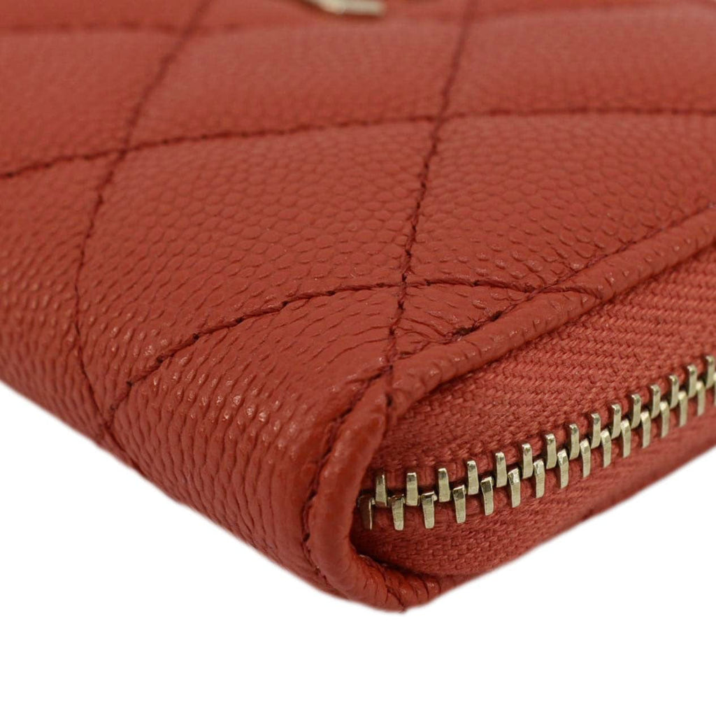 Chanel Zipped Quilted Caviar Leather Coin Purse Red