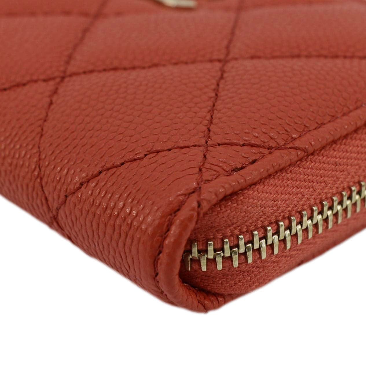 Chanel Zipped Quilted Caviar Leather Coin Purse Red