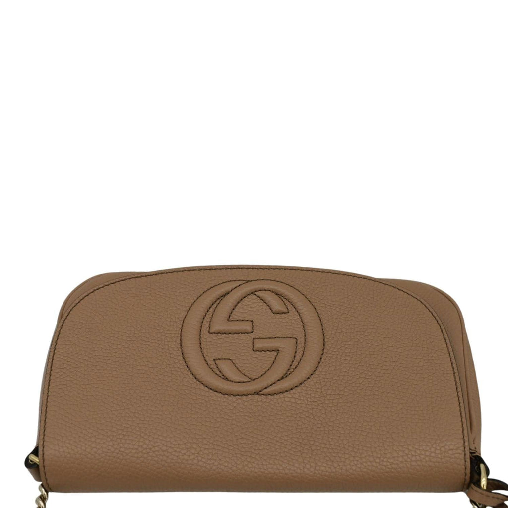 GUCCI Soho Gucci Flap Leather Chain Crossbody Bag Rose Beige 536224