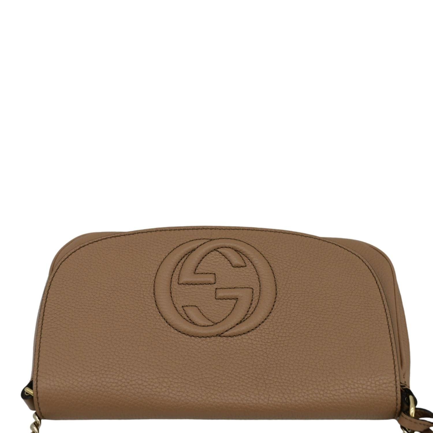 GUCCI Soho Gucci Flap Leather Chain Crossbody Bag Rose Beige 536224