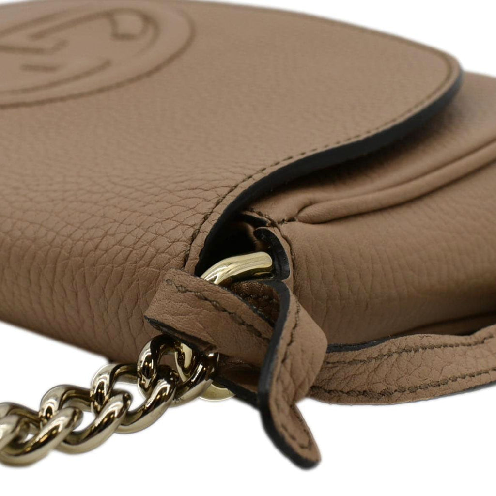 GUCCI Soho Gucci Flap Leather Chain Crossbody Bag Rose Beige 536224