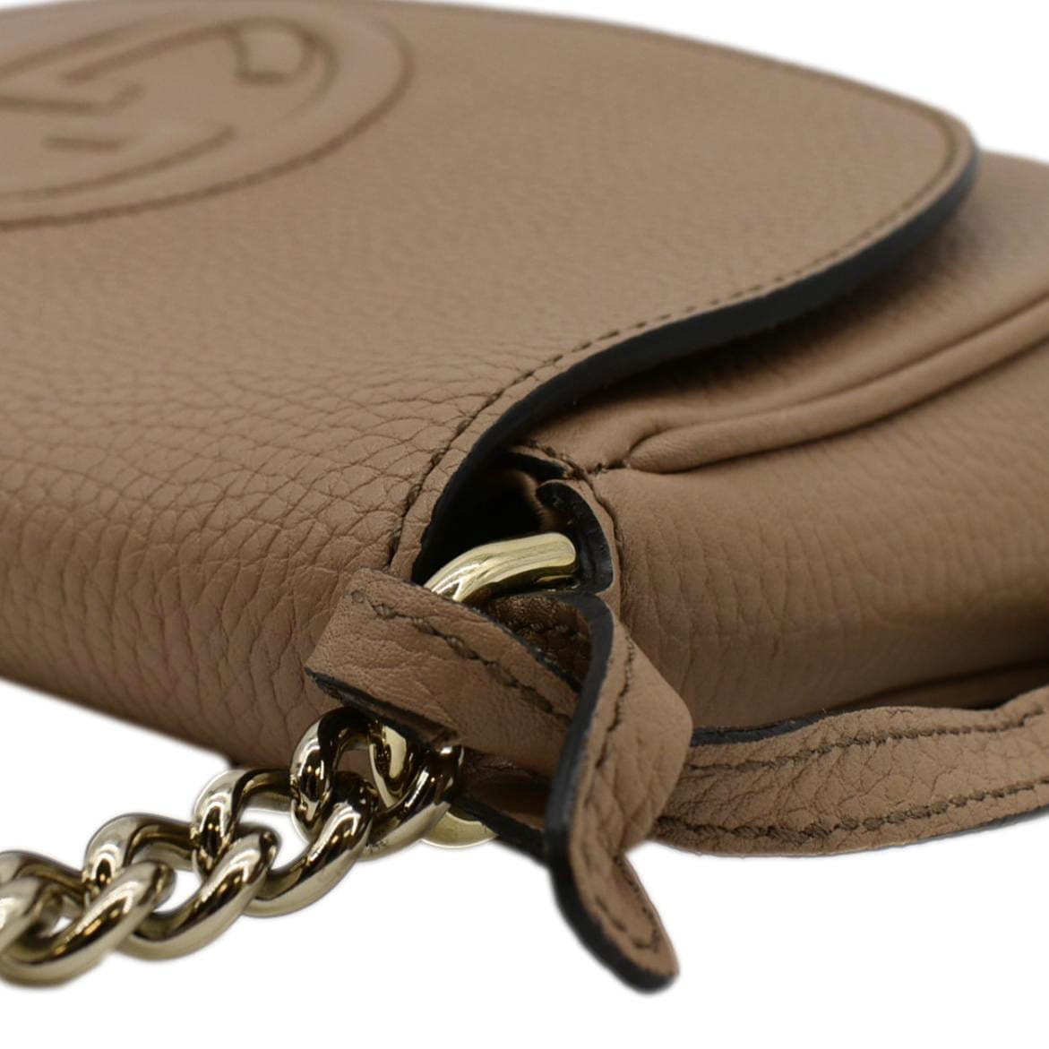 GUCCI Soho Gucci Flap Leather Chain Crossbody Bag Rose Beige 536224