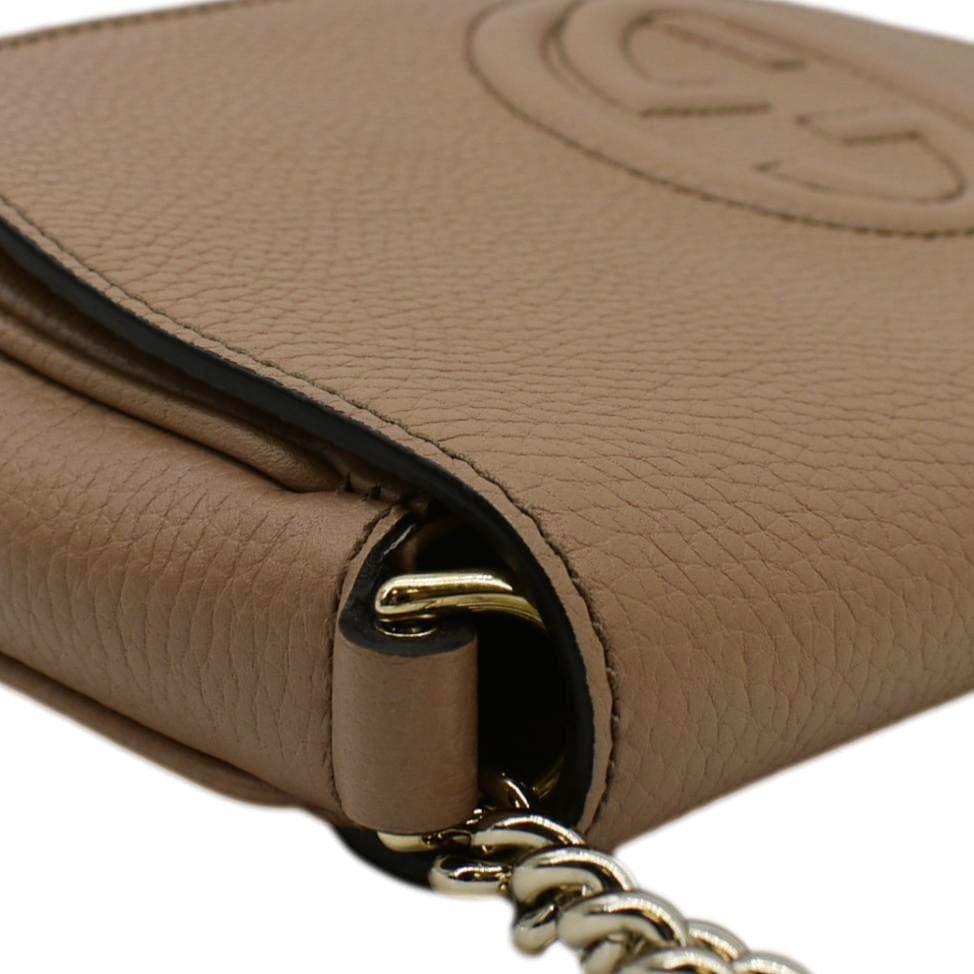 GUCCI Soho Gucci Flap Leather Chain Crossbody Bag Rose Beige 536224