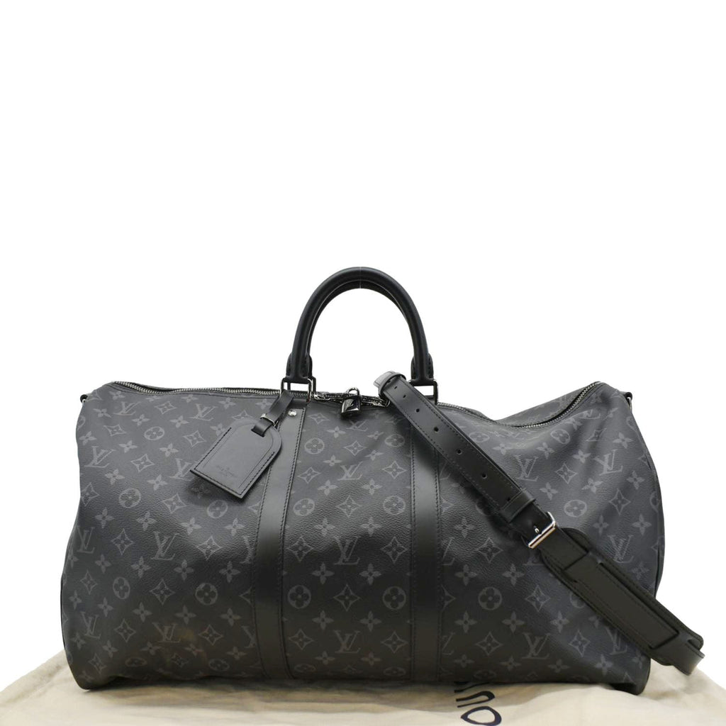 LOUIS VUITTON Keepall 55 Bandouliere Monogram Eclipse Travel Bag Black