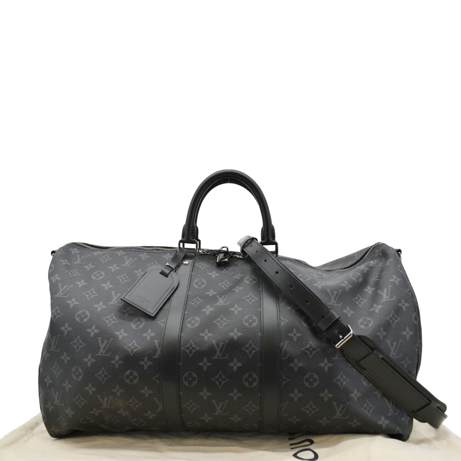 LOUIS VUITTON Keepall 55 Bandouliere Monogram Eclipse Travel Bag Black