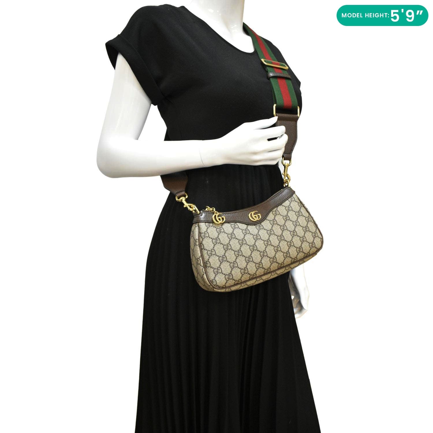 GUCCI Ophidia Web Small Gucci Supreme Canvas Shoulder Bag Beige 735132
