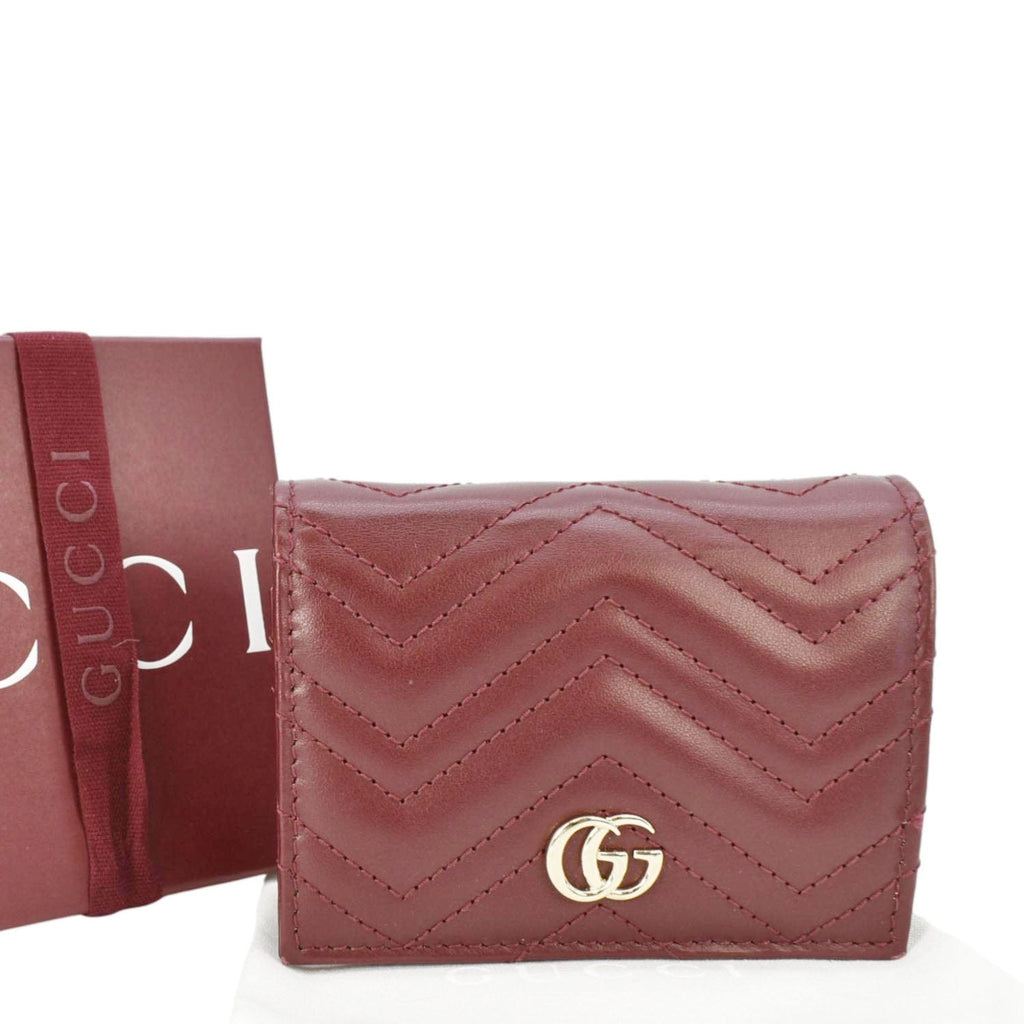 GUCCI Marmont Gucci Matelasse Leather Card Case Wallet Red 466492