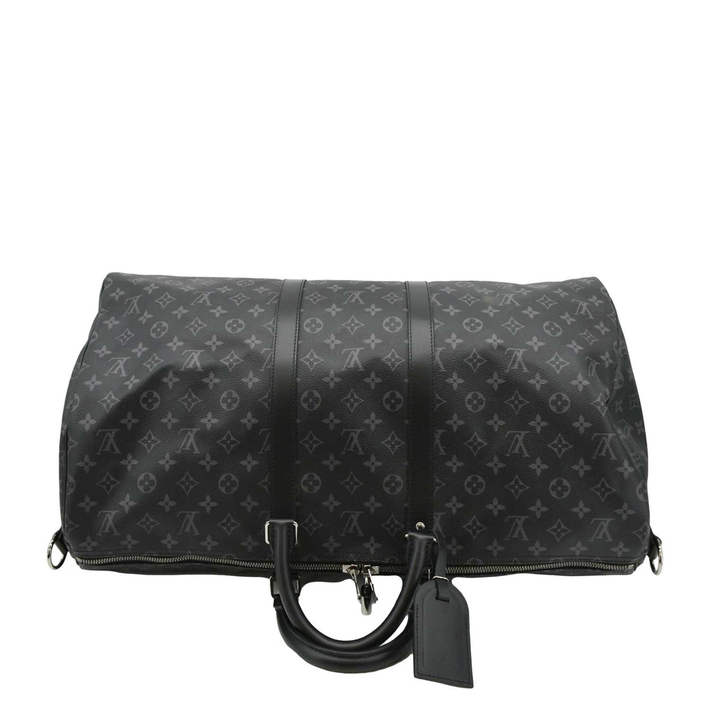 LOUIS VUITTON Keepall 55 Bandouliere Monogram Eclipse Travel Bag Black