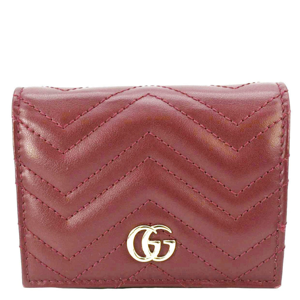 GUCCI Marmont Gucci Matelasse Leather Card Case Wallet Red 466492