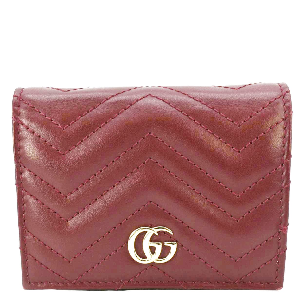GUCCI Marmont Gucci Matelasse Leather Card Case Wallet Red 466492